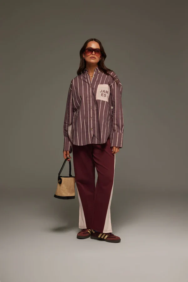 ARAMINTA JAMES -  ALPINE COTTON STRIPE SHIRT (RED WINE) - Image 5