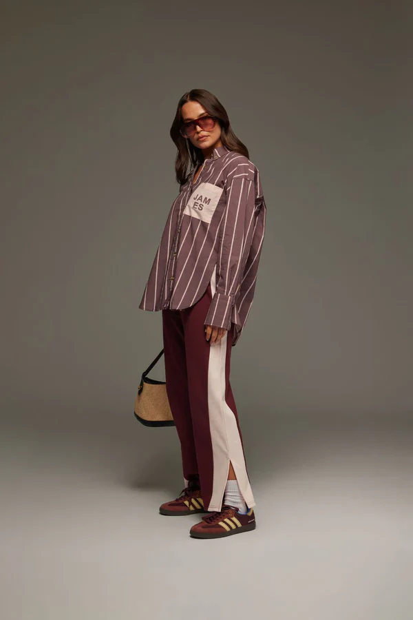ARAMINTA JAMES -  ALPINE COTTON STRIPE SHIRT (RED WINE) - Image 6