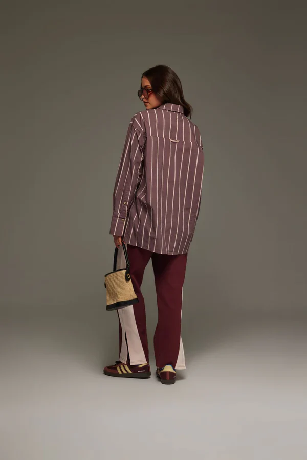 ARAMINTA JAMES -  ALPINE COTTON STRIPE SHIRT (RED WINE) - Image 8