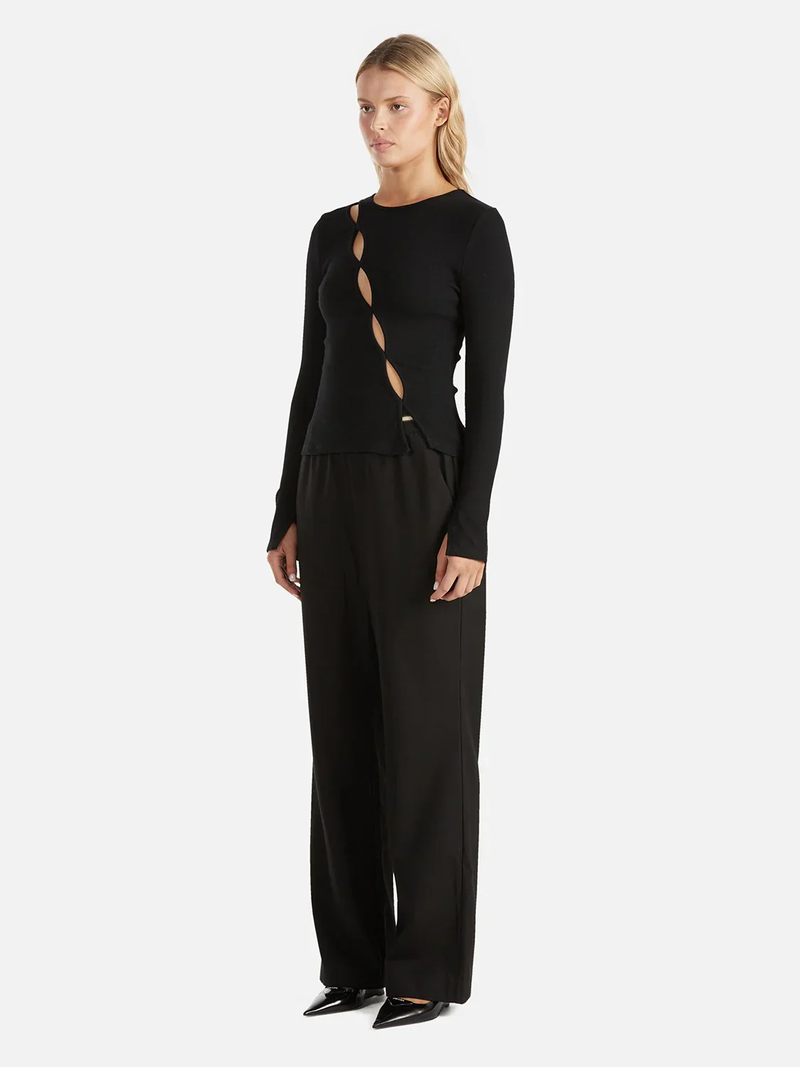 ENA PELLY - LEO SPLIT LONG SLEEVE TOP (BLACK) - Image 3