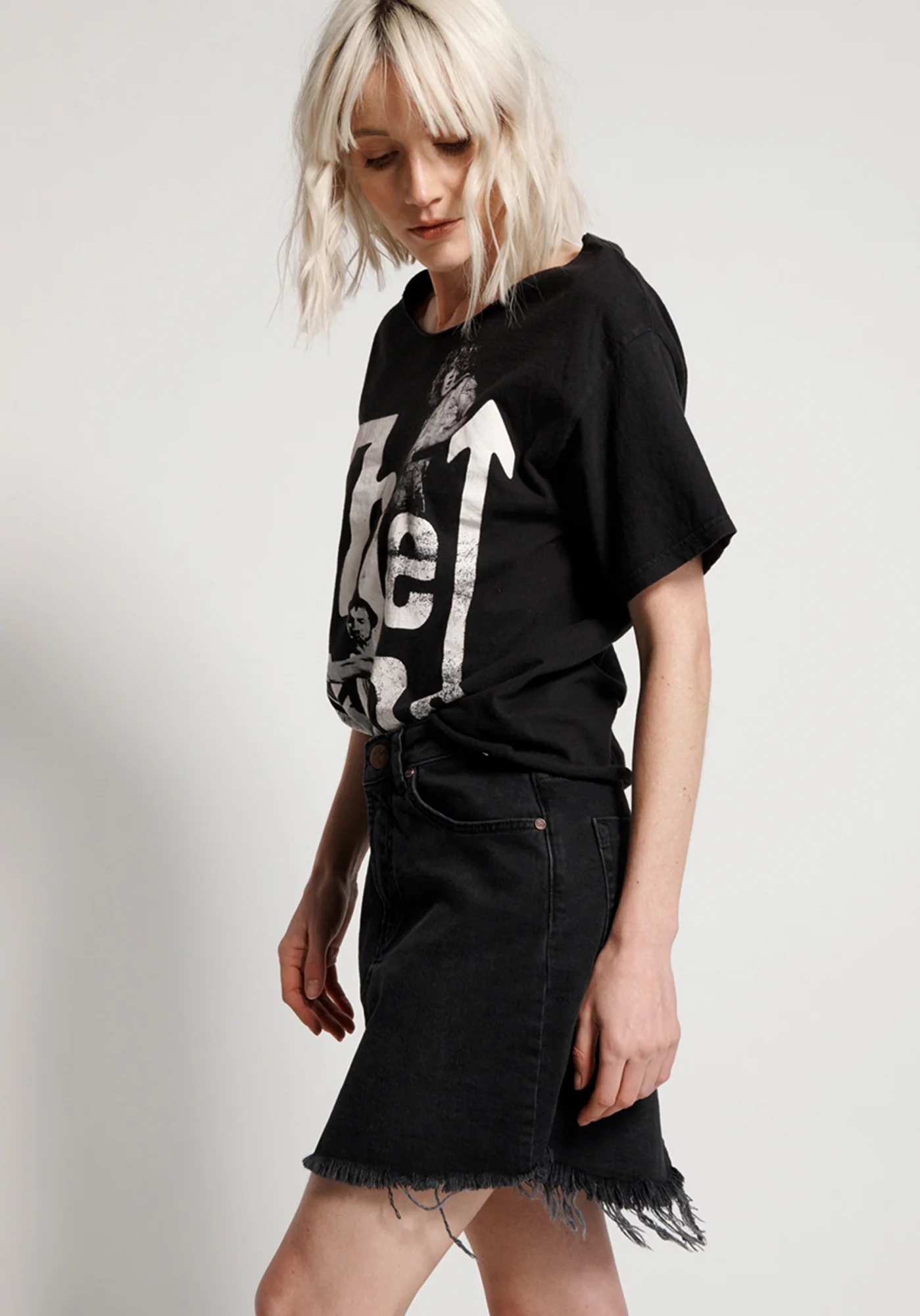 ONE TEASPOON - Black Black Stretch 2020 Mini High Waist Denim Skirt - Image 5