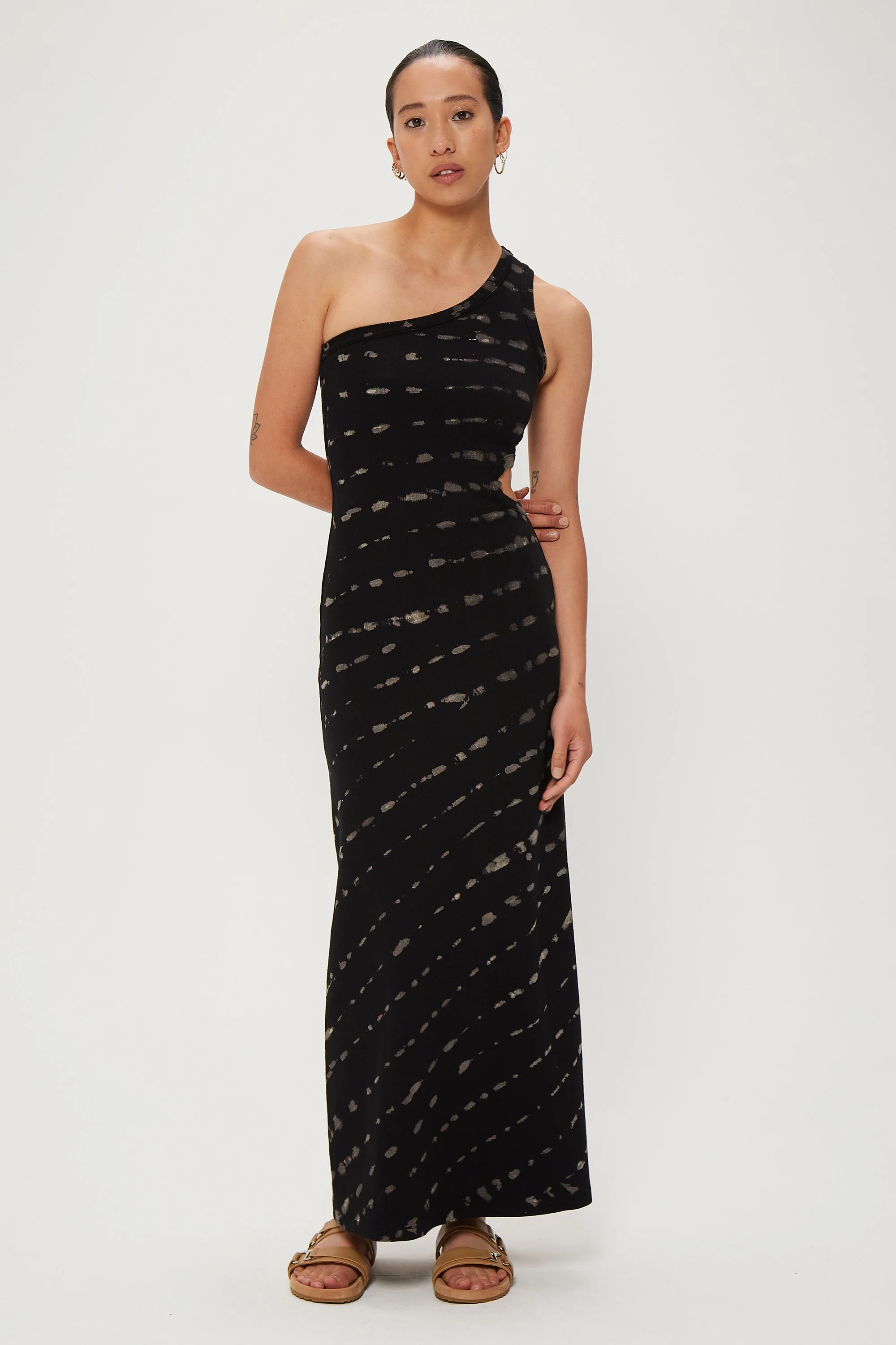 THIRD FORM - Ring Out One Shoulder Maxi (Black Hand Tie Dye) - Image 6